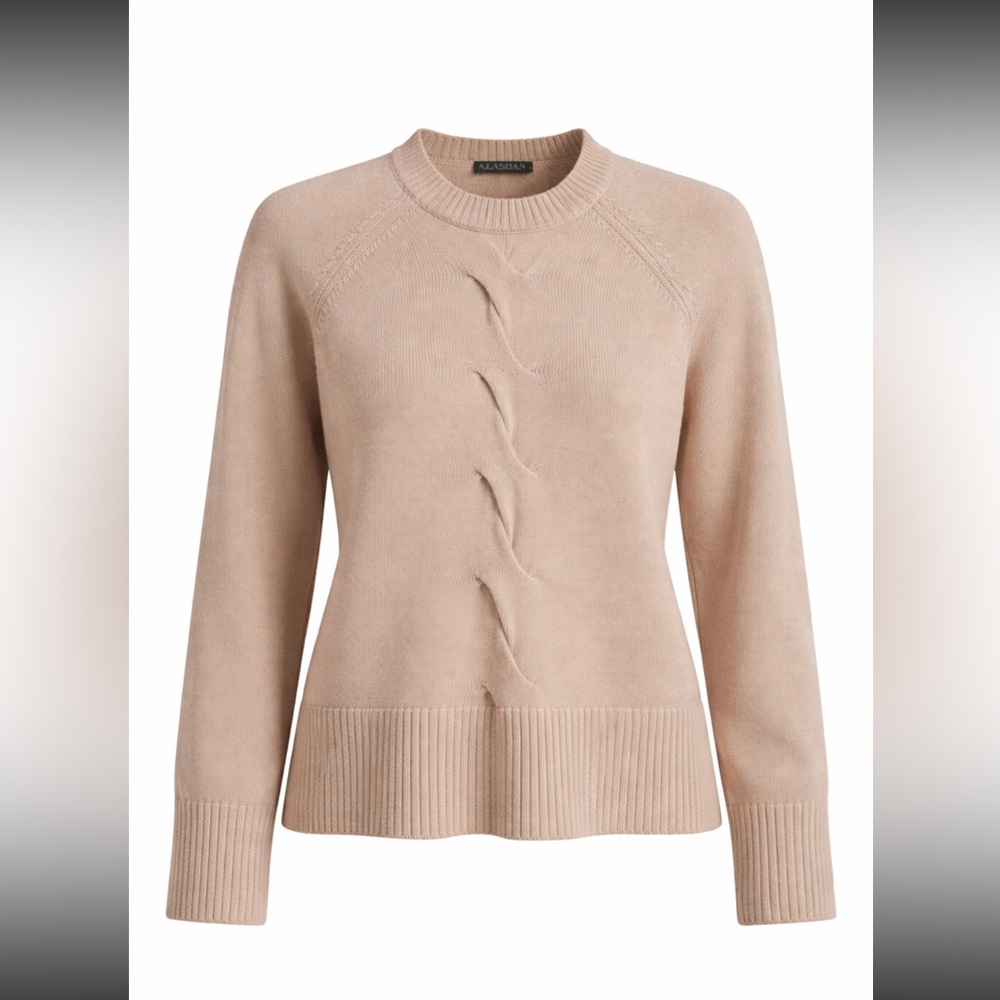 ALASHAN Cashmere Blend Seamfront Cable Knit Pullover Sweater